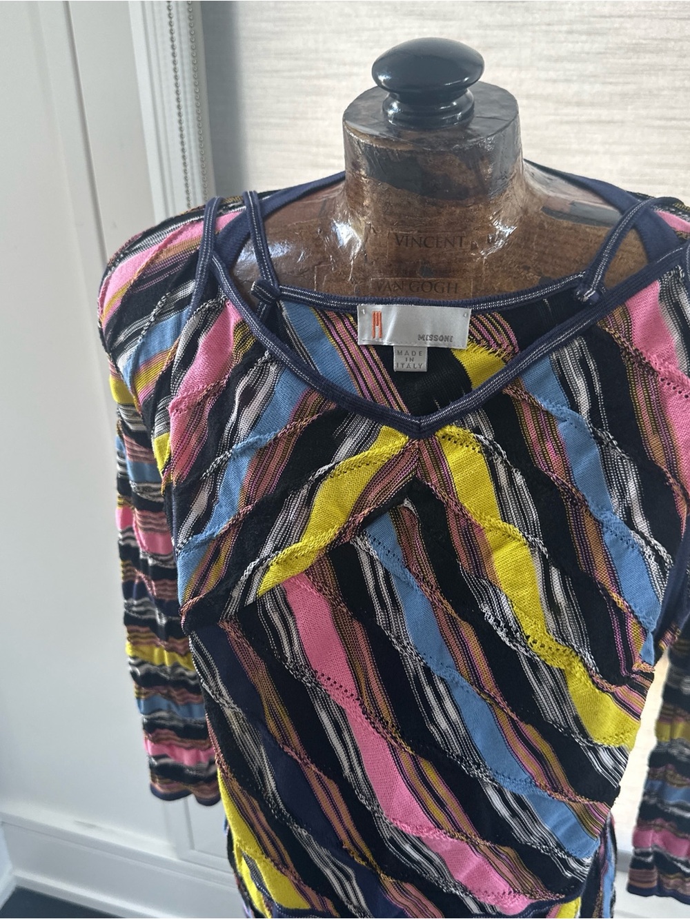 Missoni Navy Multicolor Diagonal Stripe Knit Top